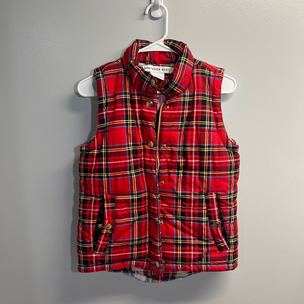 NWOT Gretchen Scott Red Plaid Puffer Vest - Size XS